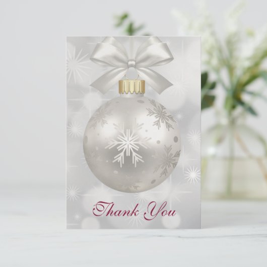 Elegant zilveren kerstbal Dank u Bedankkaart (Staand voorkant)