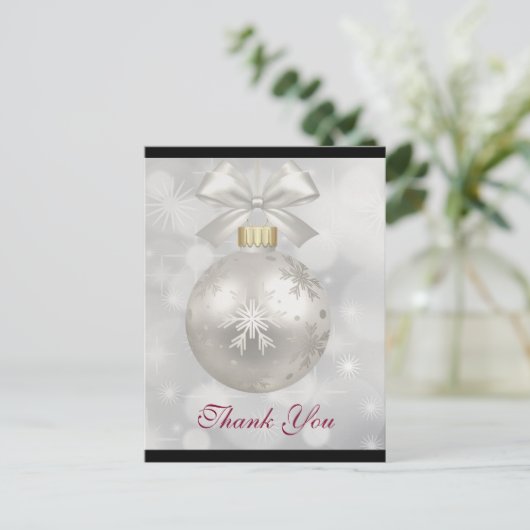 Elegant zilveren kerstbal Dank u Briefkaart (Staand voorkant)