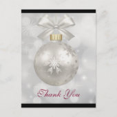 Elegant zilveren kerstbal Dank u Briefkaart (Voorkant)