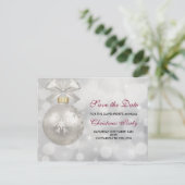 Elegant zilveren kerstbal Save the Date Briefkaart (Staand voorkant)