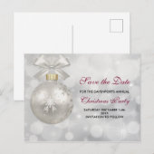 Elegant zilveren kerstbal Save the Date Briefkaart (Voorkant / Achterkant)