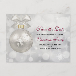 Elegant zilveren kerstbal Save the Date Briefkaart