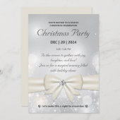 Elegant Zilveren Kerstfeest Bow and Sparkles Kaart (Voorkant / Achterkant)