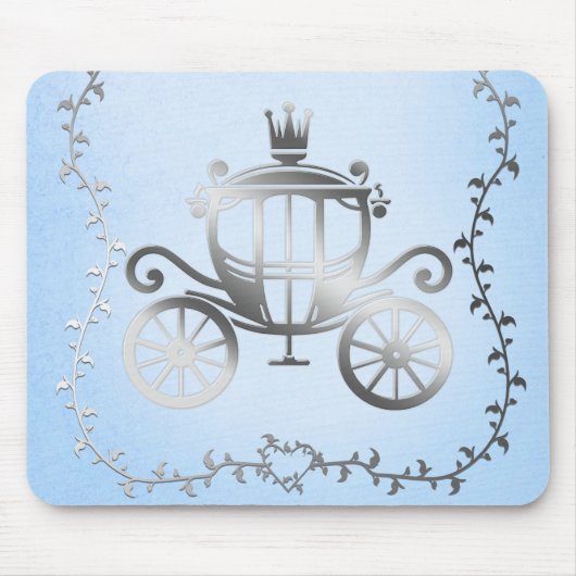 Elegant Zilveren Koets Blauw Storybook Prinses Muismat (Voorkant)