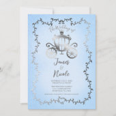 Elegant zilveren koets blauw verhalenboek bruiloft kaart (Voorkant)