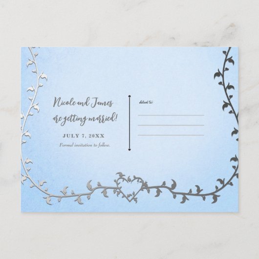 Elegant zilveren koets Storybook Save the Date Aankondigingskaart (Achterkant)