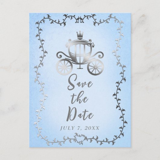 Elegant zilveren koets Storybook Save the Date Aankondigingskaart (Voorkant)