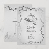 Elegant zilveren koets verhalenboek bruiloft RSVP Aankondigingskaart (Voorkant / Achterkant)