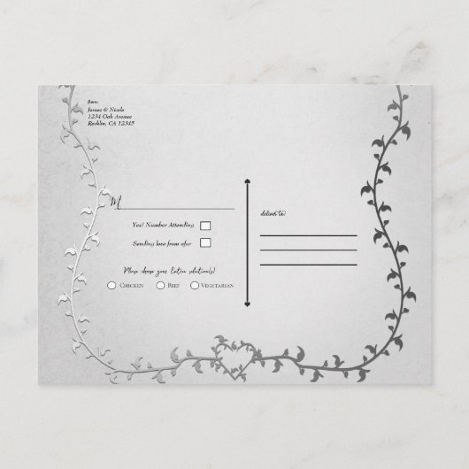 Elegant zilveren koets verhalenboek bruiloft RSVP Aankondigingskaart (Achterkant)