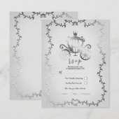 Elegant zilveren koets verhalenboek bruiloft RSVP Kaart (Voorkant / Achterkant)
