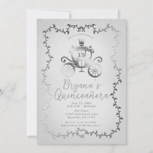 Elegant zilveren koets verhalenboek Quinceañera Kaart