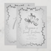 Elegant Zilveren Koets Wit Storybook Sweet 16 Kaart (Voorkant / Achterkant)