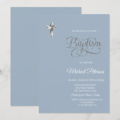 Elegant Zilveren Kruis Dusty Blue Kaart (Voorkant / Achterkant)