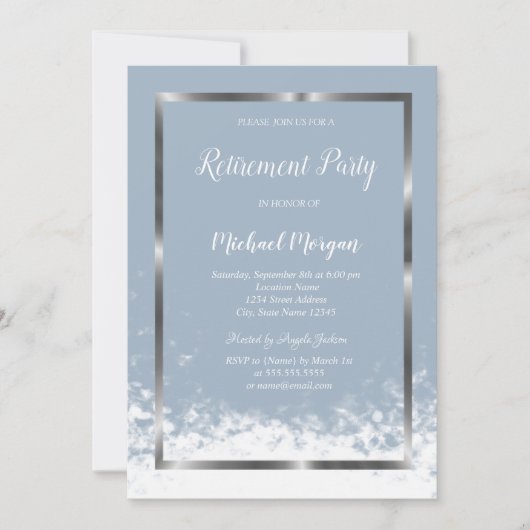 Elegant zilveren Lijst Dusty Blue Pensioen Kaart (Voorkant)