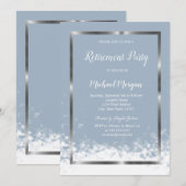 Elegant zilveren Lijst Dusty Blue Pensioen Kaart (Voorkant / Achterkant)