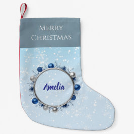 Elegant zilveren Lijst op lichtblauw Kleine Kerstsok