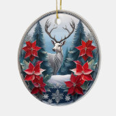 Elegant zilveren Lijst rendier, Poinsettias Deer � Keramisch Ornament (Links)