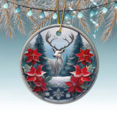Elegant zilveren Lijst rendier, Poinsettias Deer � Keramisch Ornament