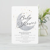 Elegant zilveren maan gouden sterren Baby shower Kaart (Staand voorkant)
