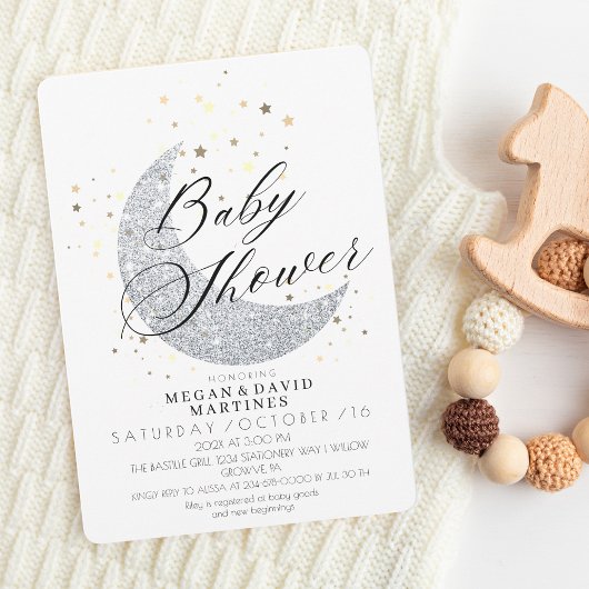 Elegant zilveren maan gouden sterren Baby shower Kaart