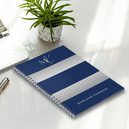 Elegant Zilveren Maatwerk Monogram Navy Blauwe Notitieboek