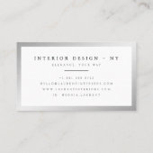 Elegant zilveren metallic lijst minimalistisch wit visitekaartje (Achterkant)