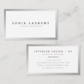 Elegant zilveren metallic lijst minimalistisch wit visitekaartje (Voorkant / Achterkant)