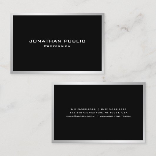 Elegant zilveren minimalistisch design moderne Sja Visitekaartje (Voorkant / Achterkant)