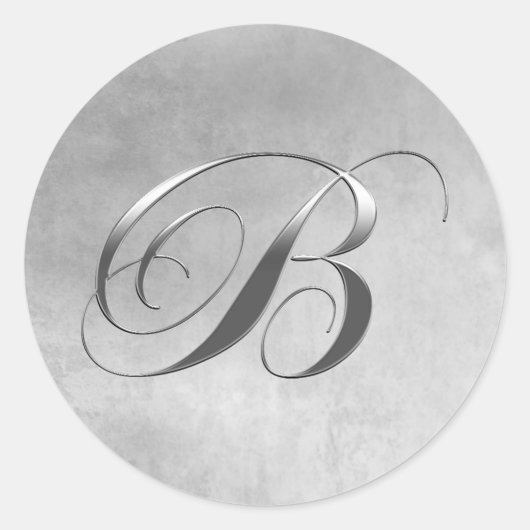 Elegant zilveren monogram B Ronde Sticker (Voorkant)