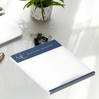 Elegant Zilveren Monogram Navyblauw Notitieblok