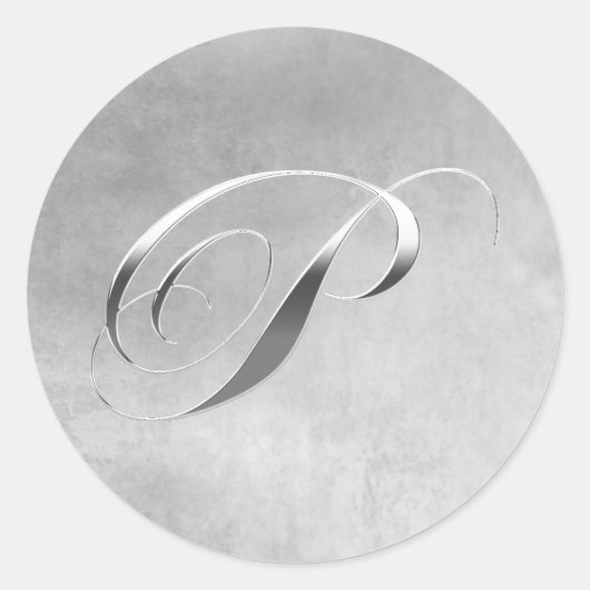 Elegant zilveren monogram P aangepaste bruiloft St Ronde Sticker (Voorkant)
