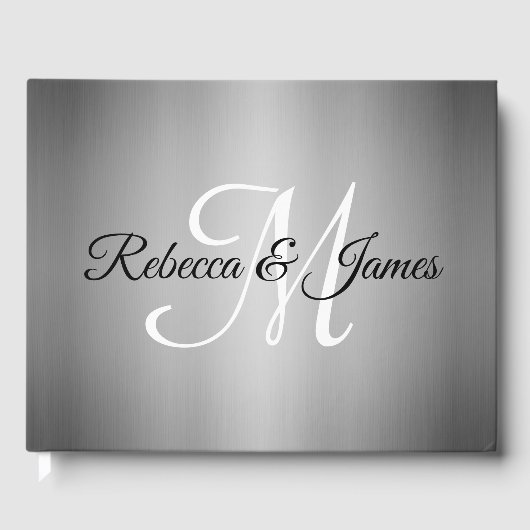 Elegant zilveren monogram script bruiloft gastenbo gastenboek (Voorkant)