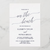 Elegant zilveren olie op het strand bruiloft folie uitnodiging (Voorkant)