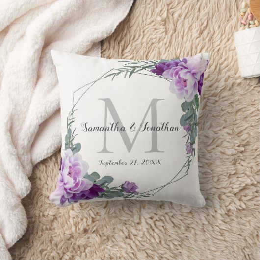 Elegant zilveren Paarse bloemenbruiloft Sierkussen (Deken)