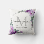 Elegant zilveren Paarse bloemenbruiloft Sierkussen (Achterkant)