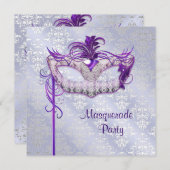Elegant zilveren Paarse Masquerade Party Kaart (Voorkant / Achterkant)