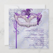 Elegant zilveren Paarse Masquerade Party Kaart (Achterkant)