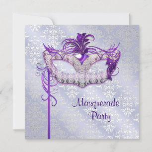 Elegant zilveren Paarse Masquerade Party Kaart