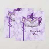 Elegant zilveren Paarse Masquerade Party Kaart (Voorkant / Achterkant)
