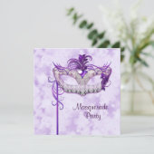 Elegant zilveren Paarse Masquerade Party Kaart (Staand voorkant)