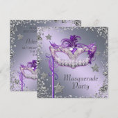 Elegant zilveren Paarse Masquerade Party Kaart (Voorkant / Achterkant)