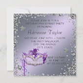 Elegant zilveren Paarse Masquerade Party Kaart (Achterkant)