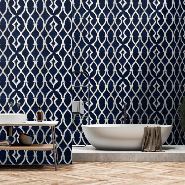 Elegant Zilveren Patroon Behang (Badkamer)