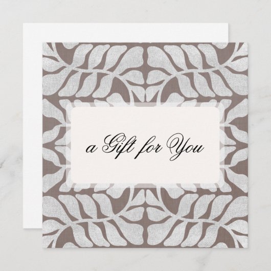 Elegant Zilveren Patroon Script Cadeaubon (Voorkant / Achterkant)