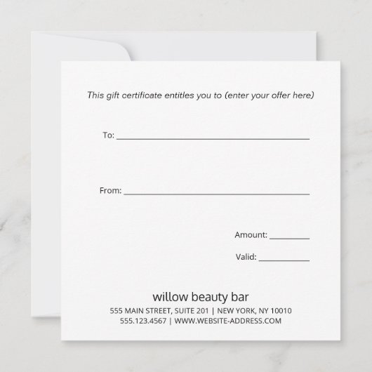 Elegant Zilveren Patroon Script Cadeaubon (Achterkant)