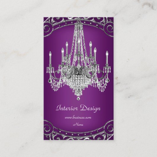 Elegant zilveren Plum kroonluchter Interieurontwer Visitekaartje (Voorkant)