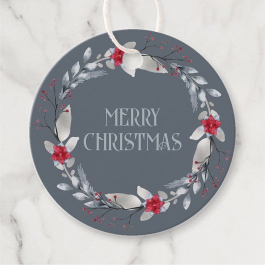 Elegant zilveren rode krans feestelijk bedankjes labels (Voorkant)