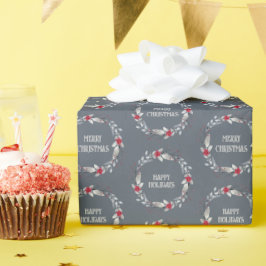 Elegant zilveren rode krans feestelijk cadeaupapier