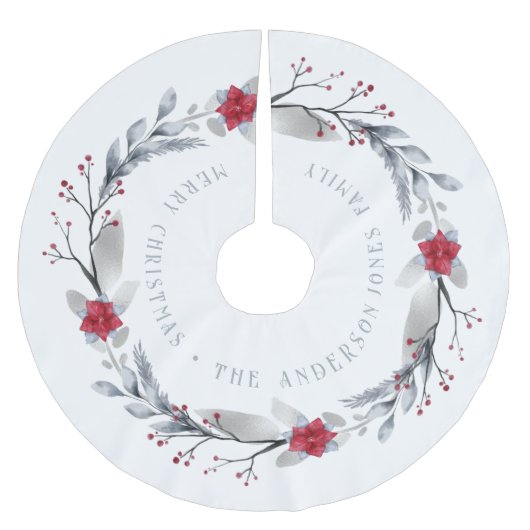 Elegant zilveren rode krans feestelijk gebladerte kerstboom rok (Voorkant)