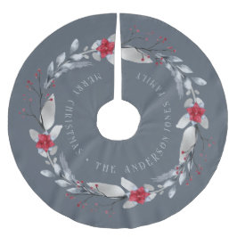 Elegant zilveren rode krans feestelijk gebladerte kerstboom rok